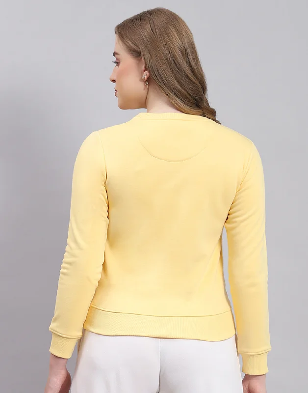 Women Yellow Printed Round Neck Full Sleeve Sweatshirt