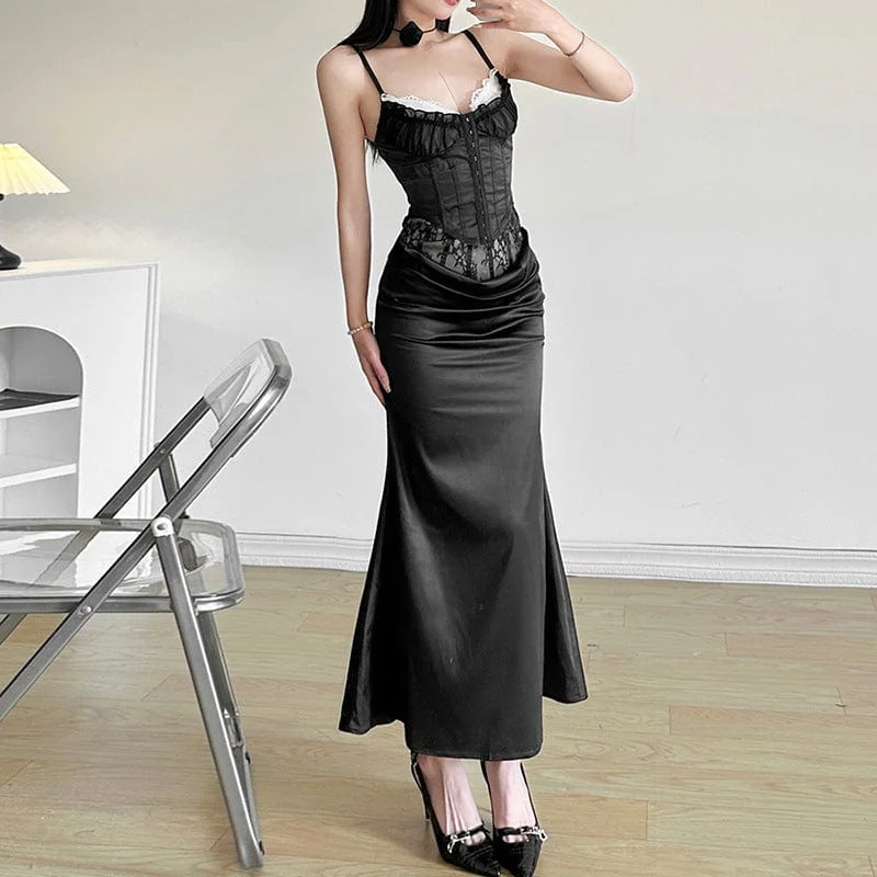 Women's Gothic Plicated Lace Splice Wrap Skirt