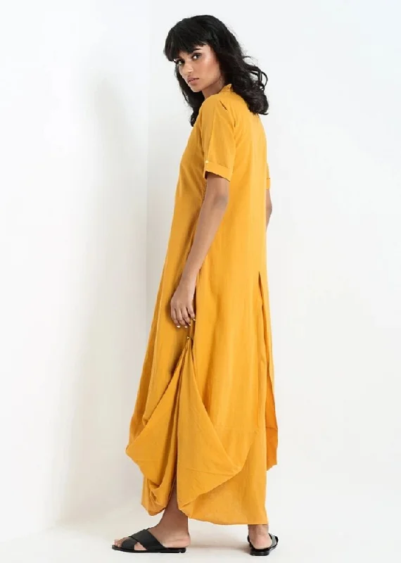 Yellow cowl and drape dress