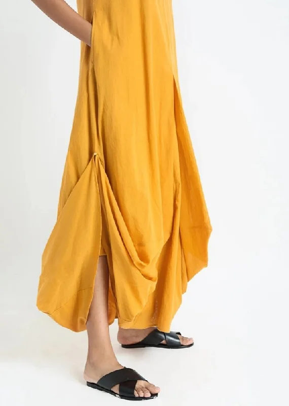 Yellow cowl and drape dress